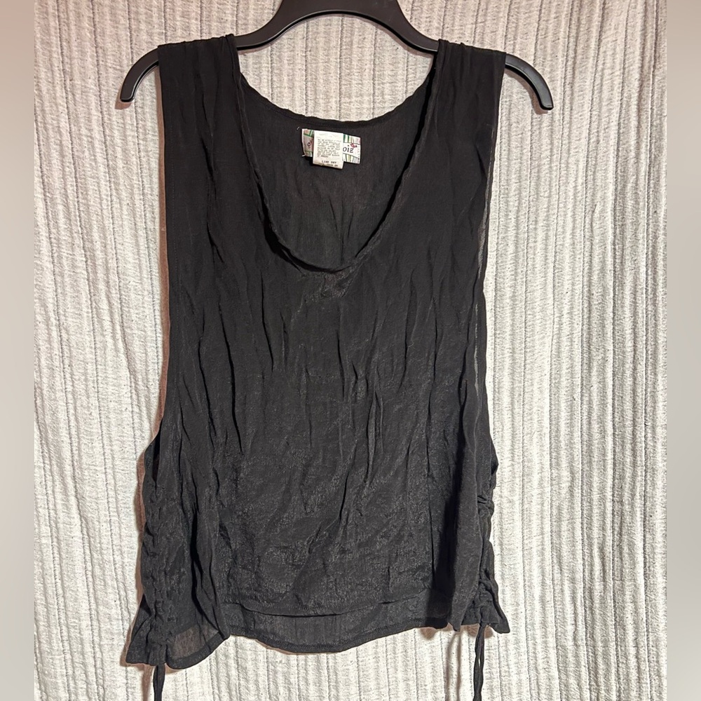 Lady Noiz Black Deep Cut Sleeveless Top With Cinched Drawstring Sides